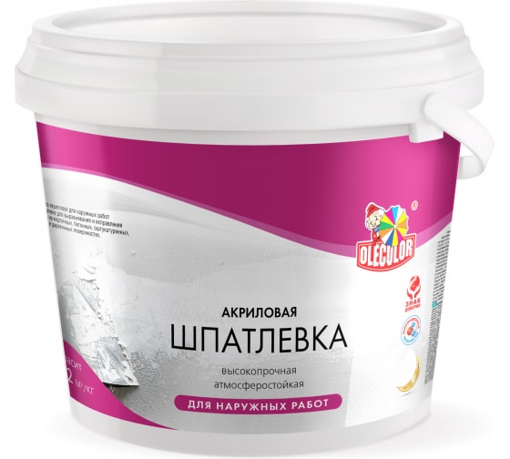Шпатлевка OLEKOLOR акриловая для наружных работ 0,9кг/12