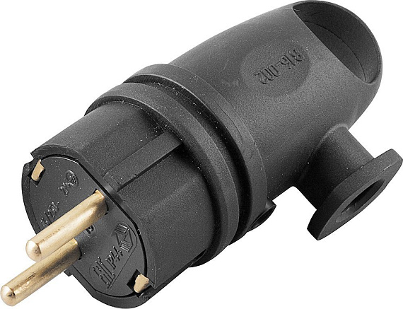 Вилка угловая с/з, каучук, 250В, 16A, IP44, серия Одри,RPG16-21-442 (В 16-002), черный/20