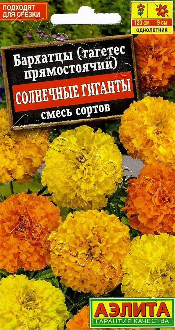 Цветы Бархатцы Солнечные гиганты  смесь высокорослые 0,1г (Аэлита)