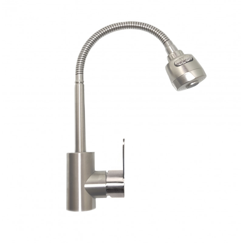 LUCKY TAP Смеситель д/кухни,корп. нерж.сталь,гиб. изл,крепл. на гайке,картр.35 KD-3025-062-33