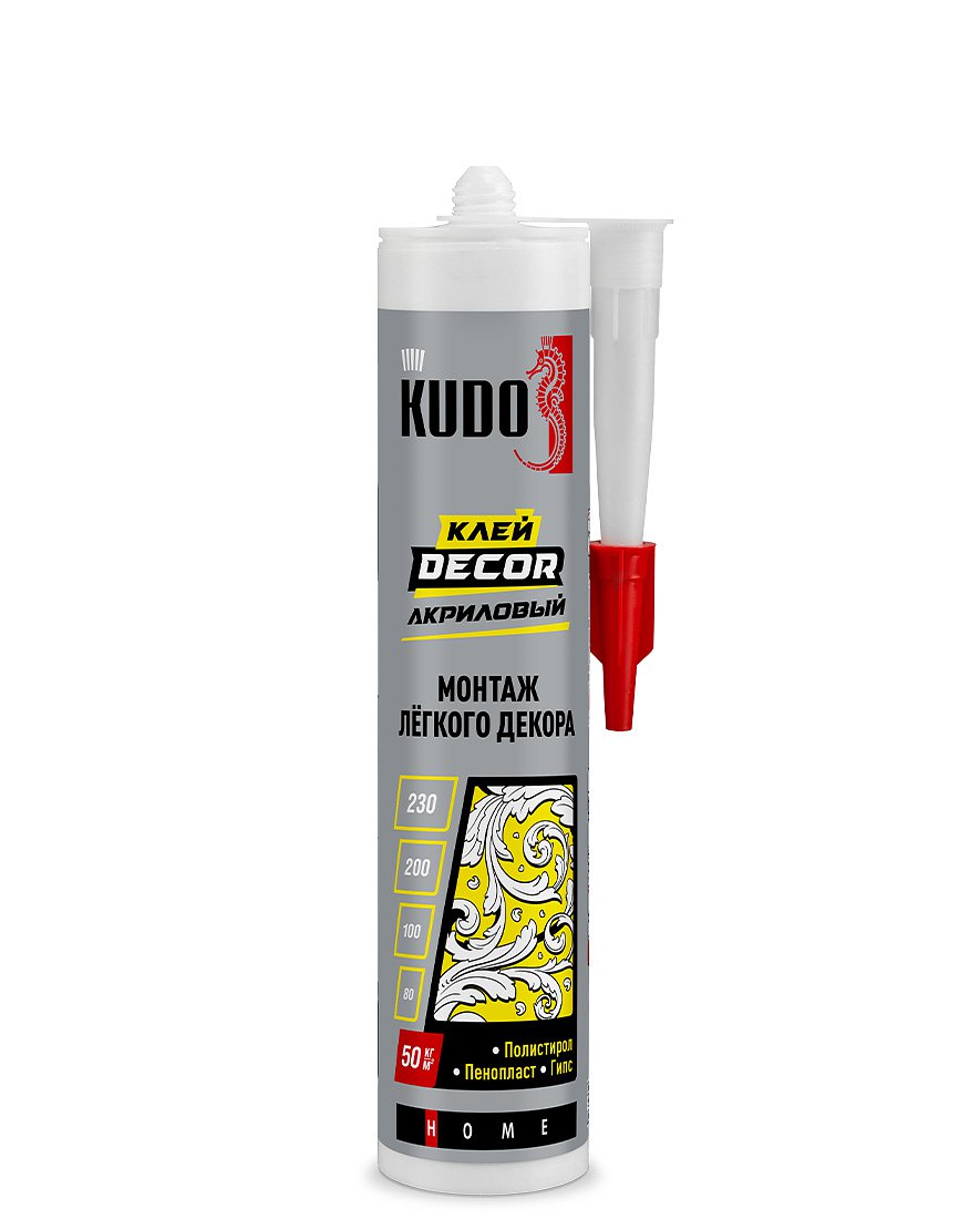Клей KUDO HOME Decor для монтажа легкого декора на акриловой основе белый 280 мл/12