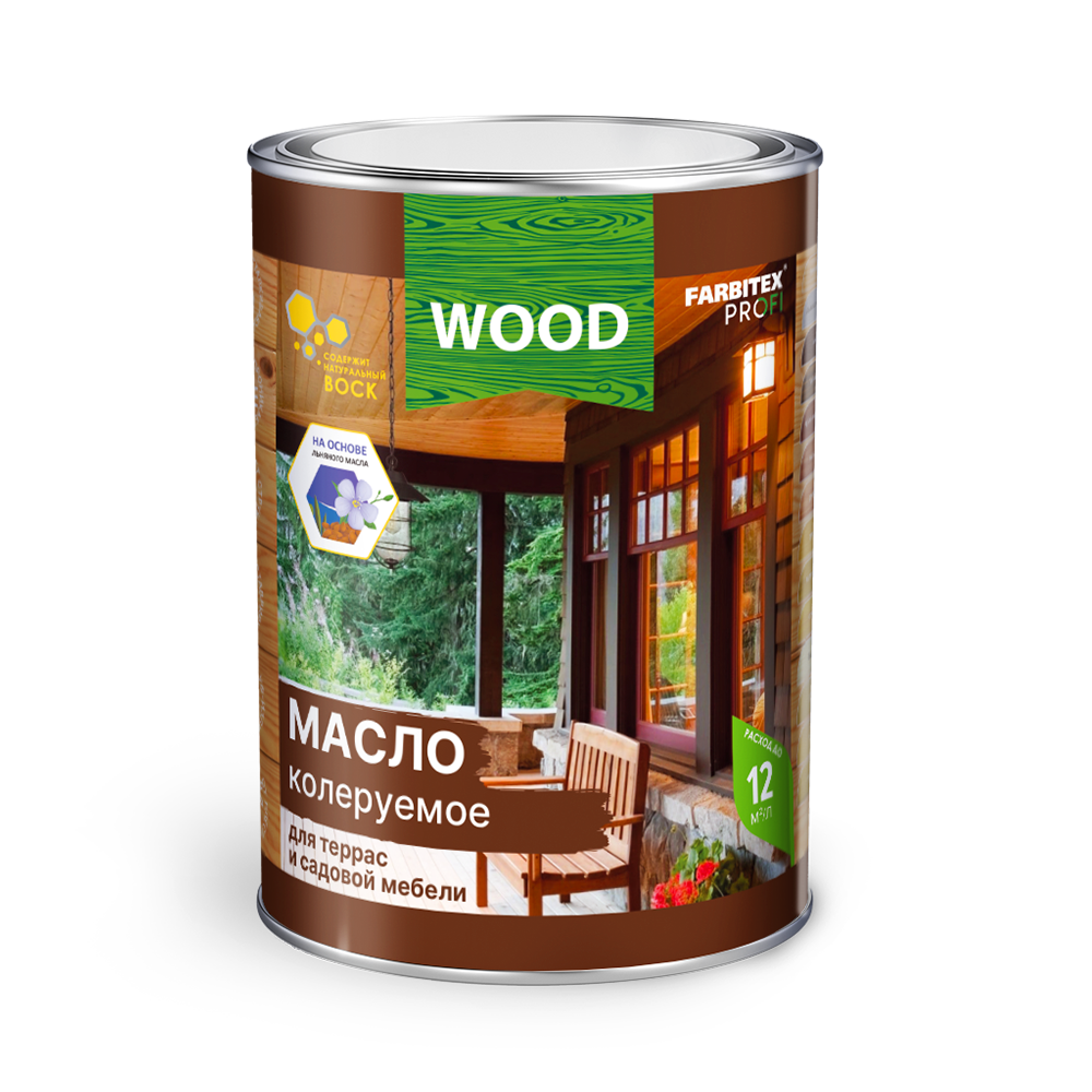 Масло FARBITEX ПРОФИ WOOD колеруемое для террас и садовой мебели бесцветный 0,75л/14