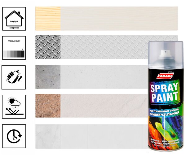 Эмаль ПАРАД аэрозольная SPRAY PAINT 1007 Белый мат. 400мл/12