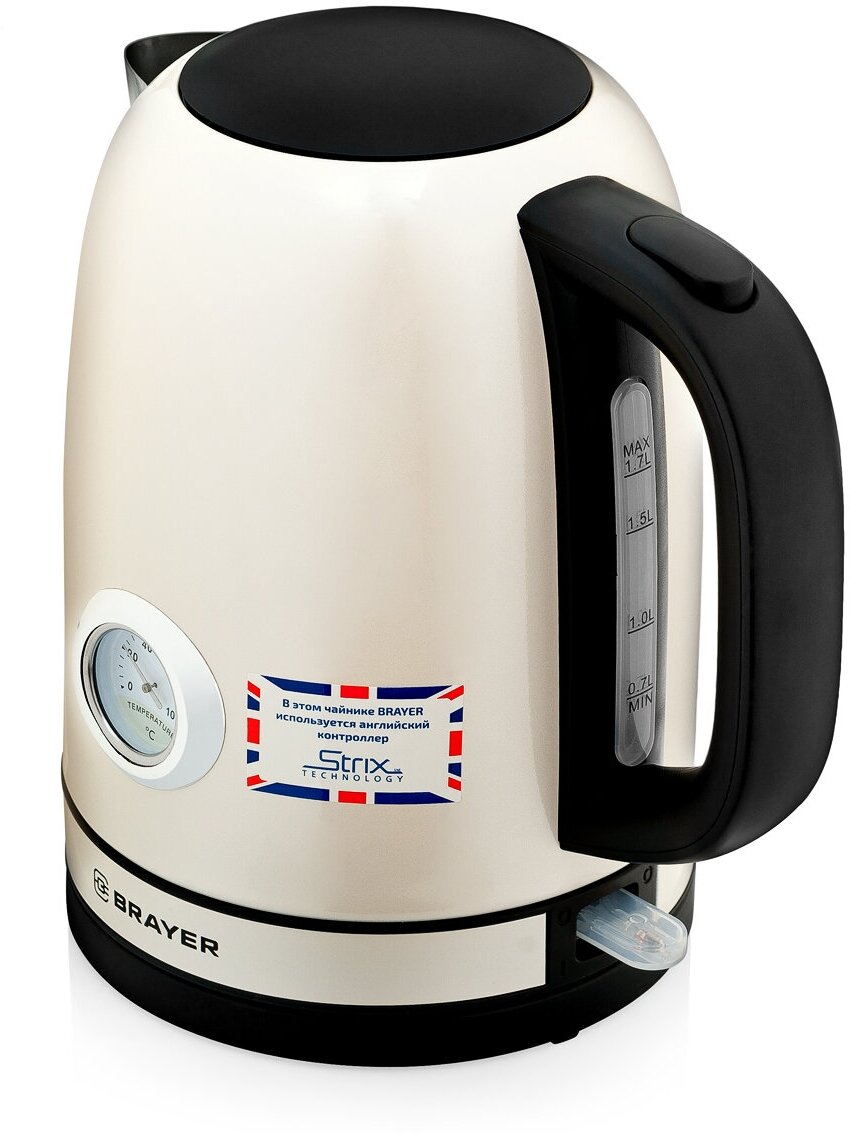 Чайник электрический BRAYER. 2200Вт,1,7 л STRIX, сталь окраш, термометр,роз.