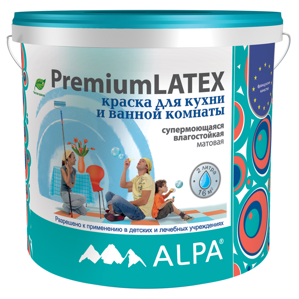 Краска АЛЬПА PremiumLATEX  1,8л. база С акрил. влагост. для кухонь и ванных комнат