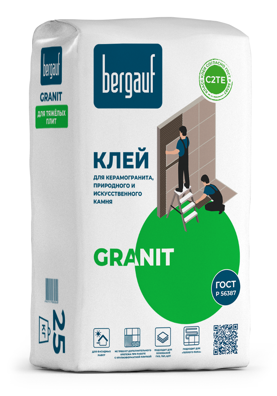 Клей Бергауф Granit для керамогранита, природного и искусственного камня, класс C2TE 25кг (56/48)