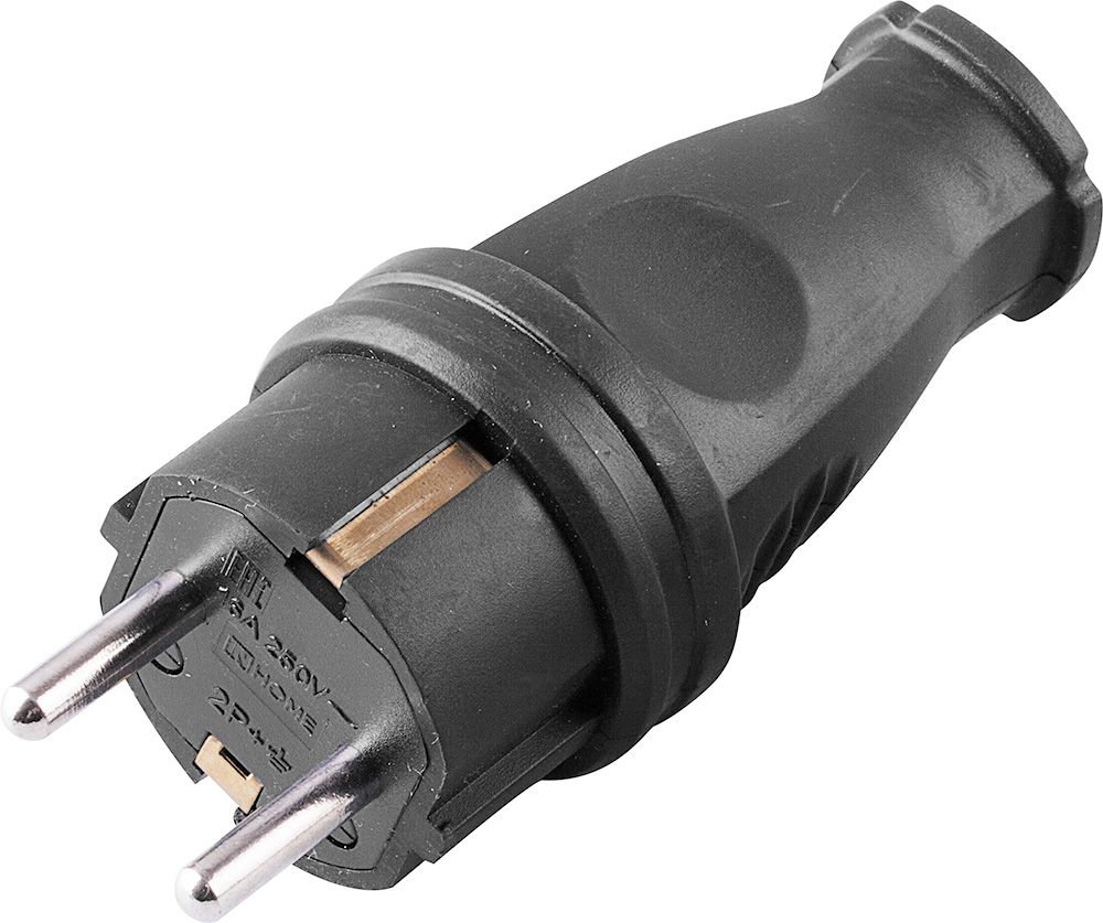 Вилка прямая с/з каучук 250В 16A IP44 RPG16-21-441 (В 16-001), черный (20шт/упак)