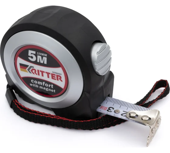 Рулетка RITTER Comfort   5м х 19мм, автостоп, магнит, обрезиненная ударопрочная