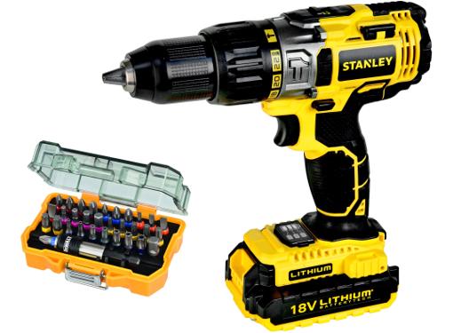 Дрель-шуруповерт аккумуляторная STANLEY,18В, Li-Ion, 2 бат, 13мм, 0-400/0-1600об/мин., кейс