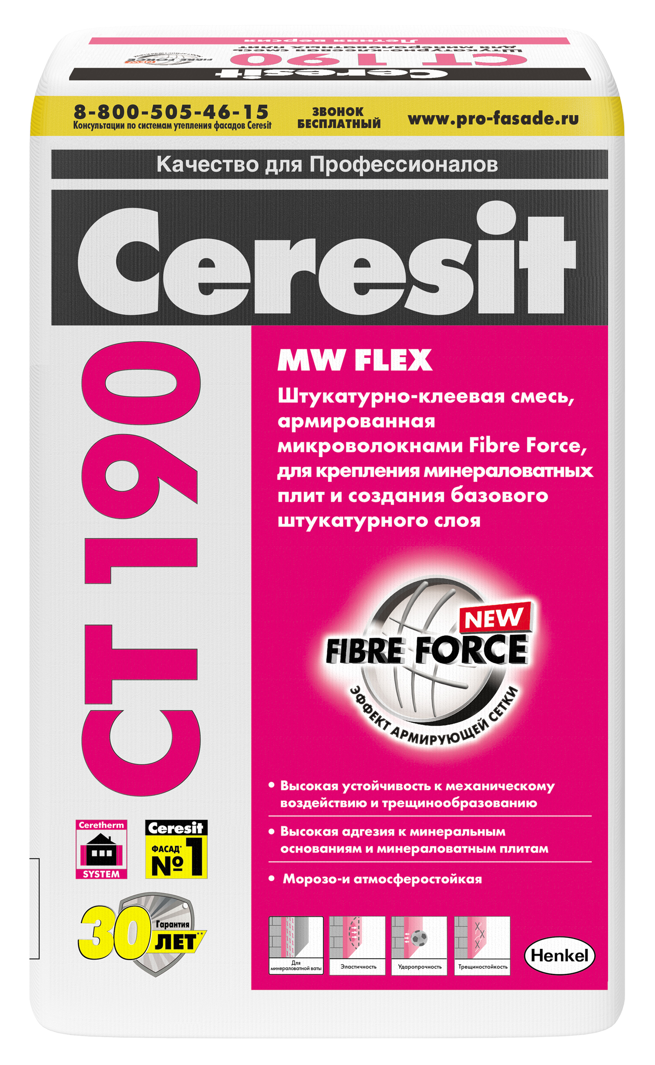 Клей CERESIT CT 190 д/плит из мин.ваты, 25кг/48