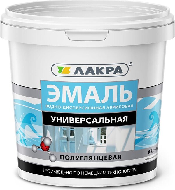 Эмаль ЛАКРА акриловая, универсальная, белая п/глянц 0,9кг/6