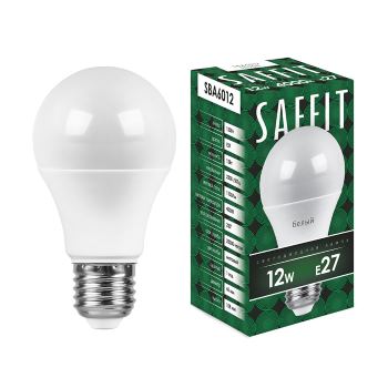 Лампа светодиодная LED A60, 12Вт, 4000K, E27 SBA6012 SAFFIT 10/100