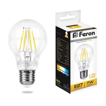 Лампа светодиодная LED A60, 7Вт, 2700K, E27 LB-57 филамент FERON (100)