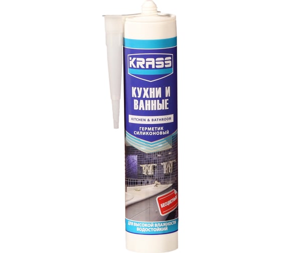 Герметик KRASS силиконовый, для кухни и ванны, Бесцветный, 300мл. (12)