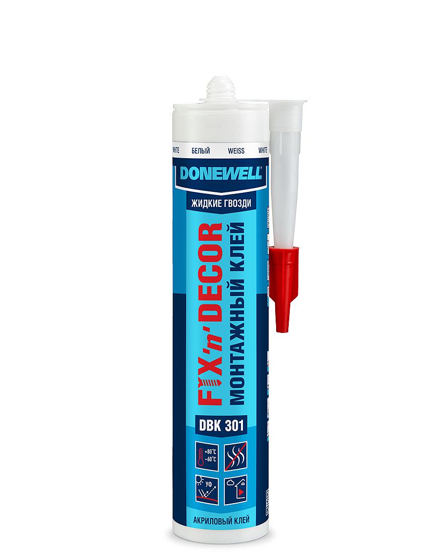 Клей DONEWELL FIX-n-DECOR монтажный на акриловой основе, морозостойкий, белый, 260 мл/12