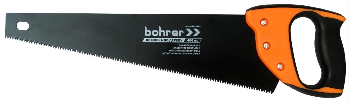 Ножовка по дереву BOHRER 400 мм тефлон.рук.(сталь 65 Mn, кален.зубья, 3D заточка, шаг 7 TPI)