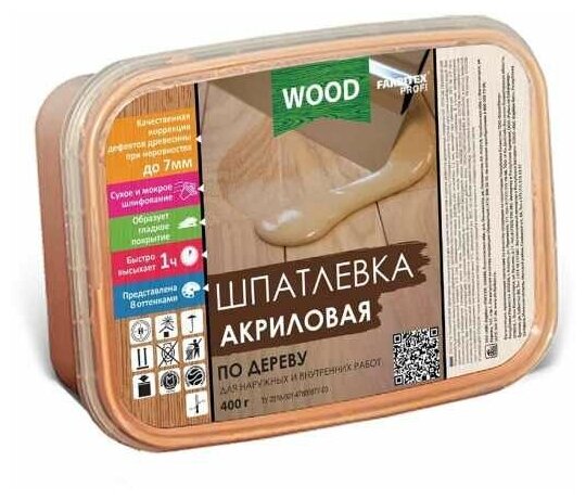 Шпатлевка FARBITEX ПРОФИ акриловая по дереву Белая 0,25л/12