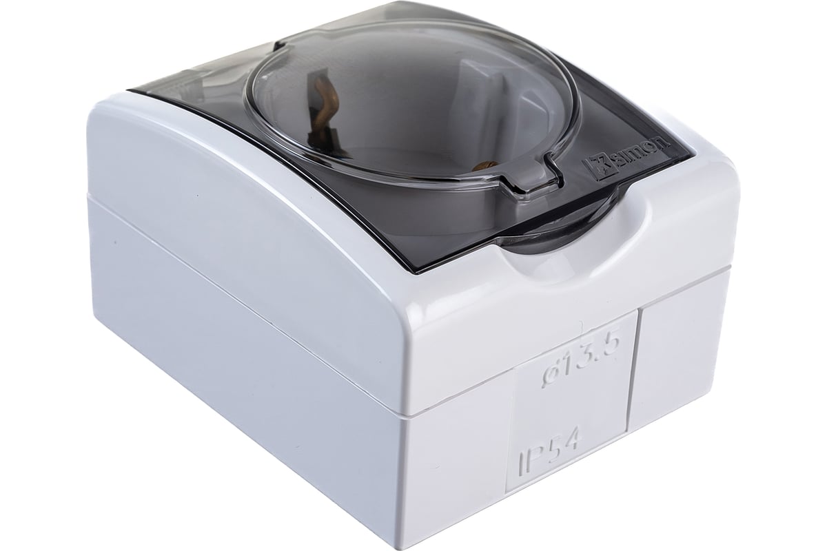 Розетка 1п С/З белая с крышкой IP54 Simon 15 Аква (10шт.)