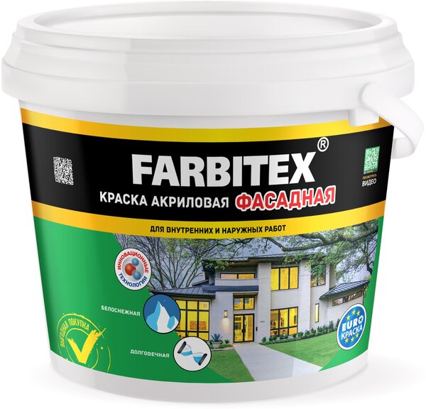 Краска FARBITEX акриловая фасадная 3кг/6