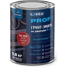 Грунт-эмаль ЛАКРА 4 в 1, быстросохн. PROF IT оксид красный,  RAL 3009 матовый 0,8кг/10