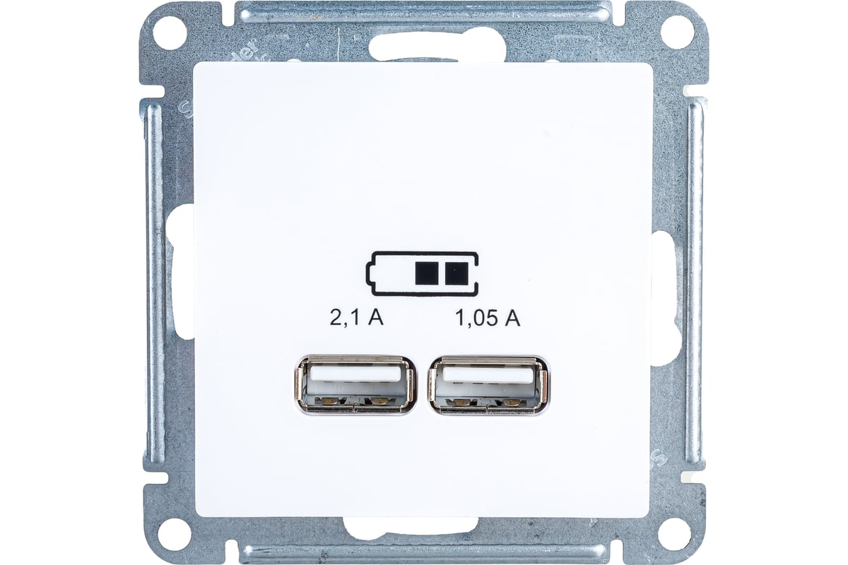 Розетка USB, 5В, 1 порт x 2,1 А, 2 порт х 1,05 А  белая  AtlasDesign