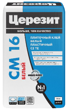 Клей ЦЕРЕЗИТ СM 16 БЕЛЫЙ плиточный для любых видов плитки, класс C2 TЕ 25кг/ 48