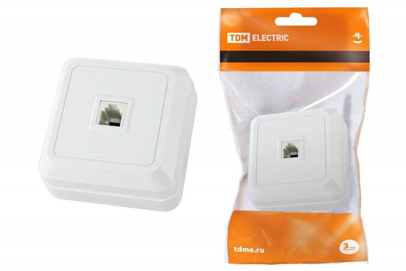 Розетка ТФ (RJ-11) открытой установки IP20  белая Ладога TDM