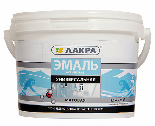 Эмаль ЛАКРА акриловая, универсальная, белая матовая 2,5кг /1