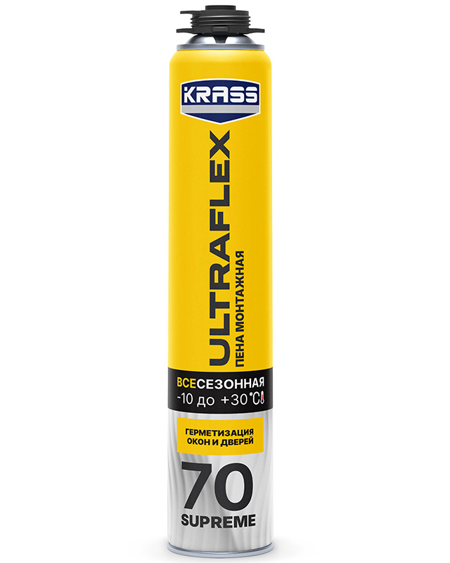 Пена монтажная KRASS ULTRAFLEX 70  Supreme Пистолетная  всесезонная 0,89л Россия