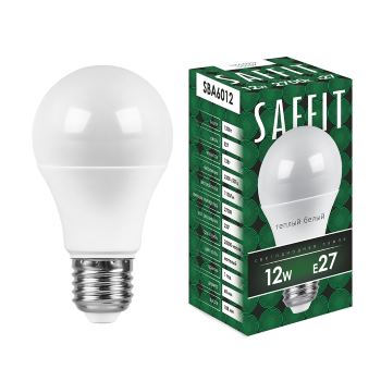 Лампа светодиодная LED A60, 12Вт, 2700K, E27 SBA6012 SAFFIT (100)