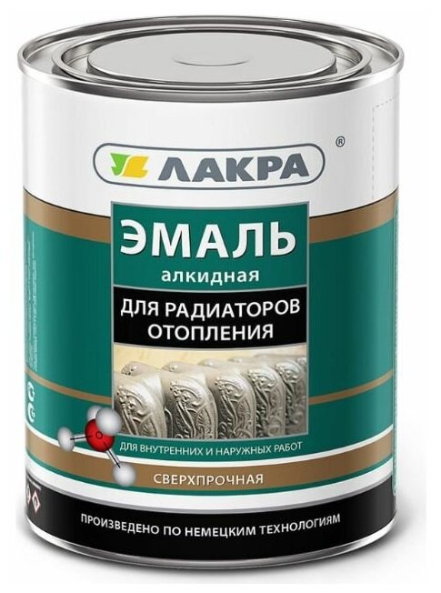 Эмаль ЛАКРА алкидная д/радиаторов белая п/мат +80С 0,9кг/10
