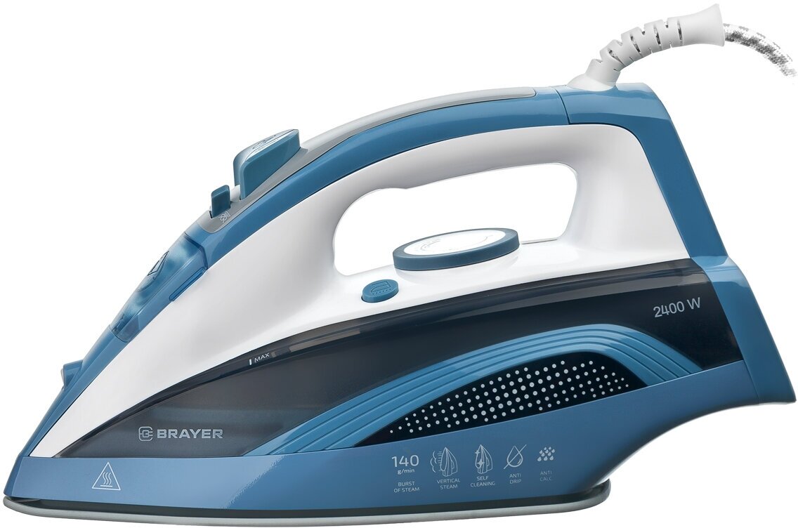 Утюг BRAYER, 2400 Вт, керамич, Пар 140 г/м  антикапля, разбрыз, резер 360мл, самоотчис,