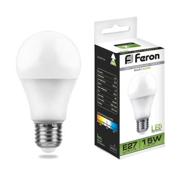 Лампа светодиодная LED A60, 15Вт, 4000K, E27 LB-94 FERON 10/100/