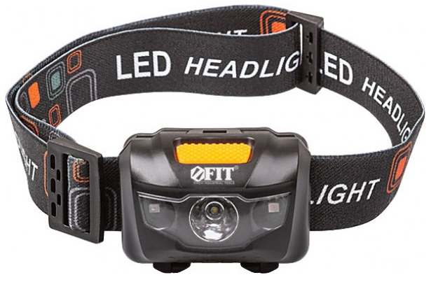 Фонарь FIT с креплением на голову, 1 сверхяркий светодиод 3 Вт + 2 LED красного цвета (3 ААА)/100