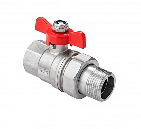Кран шаровой латунный с американкой 3/4" ВН/НР PN25/PN40 никелированный ручка бабочка/RTP