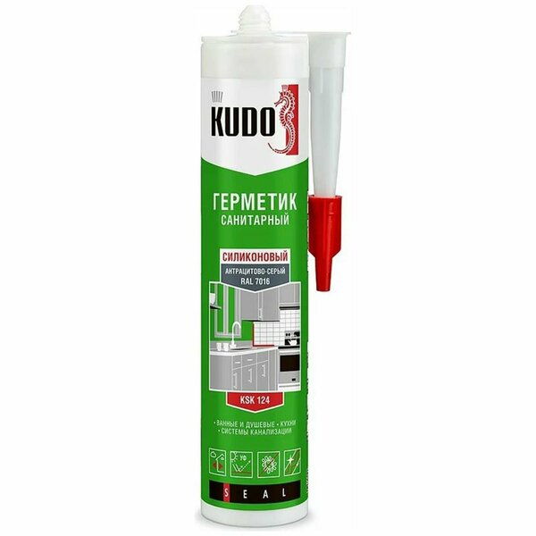 Герметик KUDO силиконовый санитарный антрацитовый серый 280 мл/12