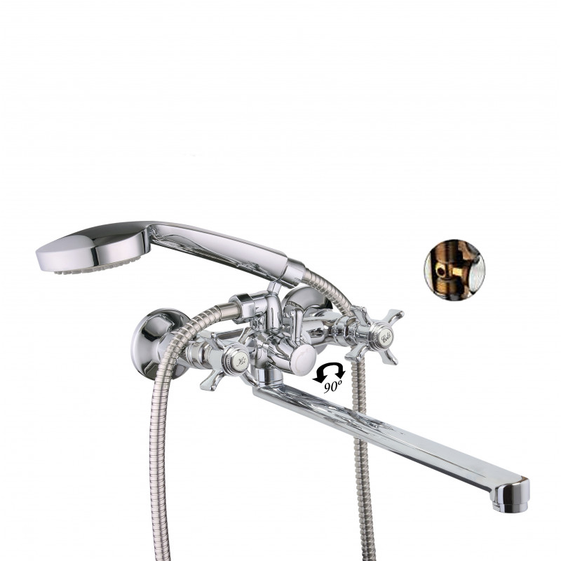 LUCKY TAP Смеситель д/ванны,корп. латунь,керам.к/б 1/2 20шл,шаровый перекл.душа BBD-2006-35L-61