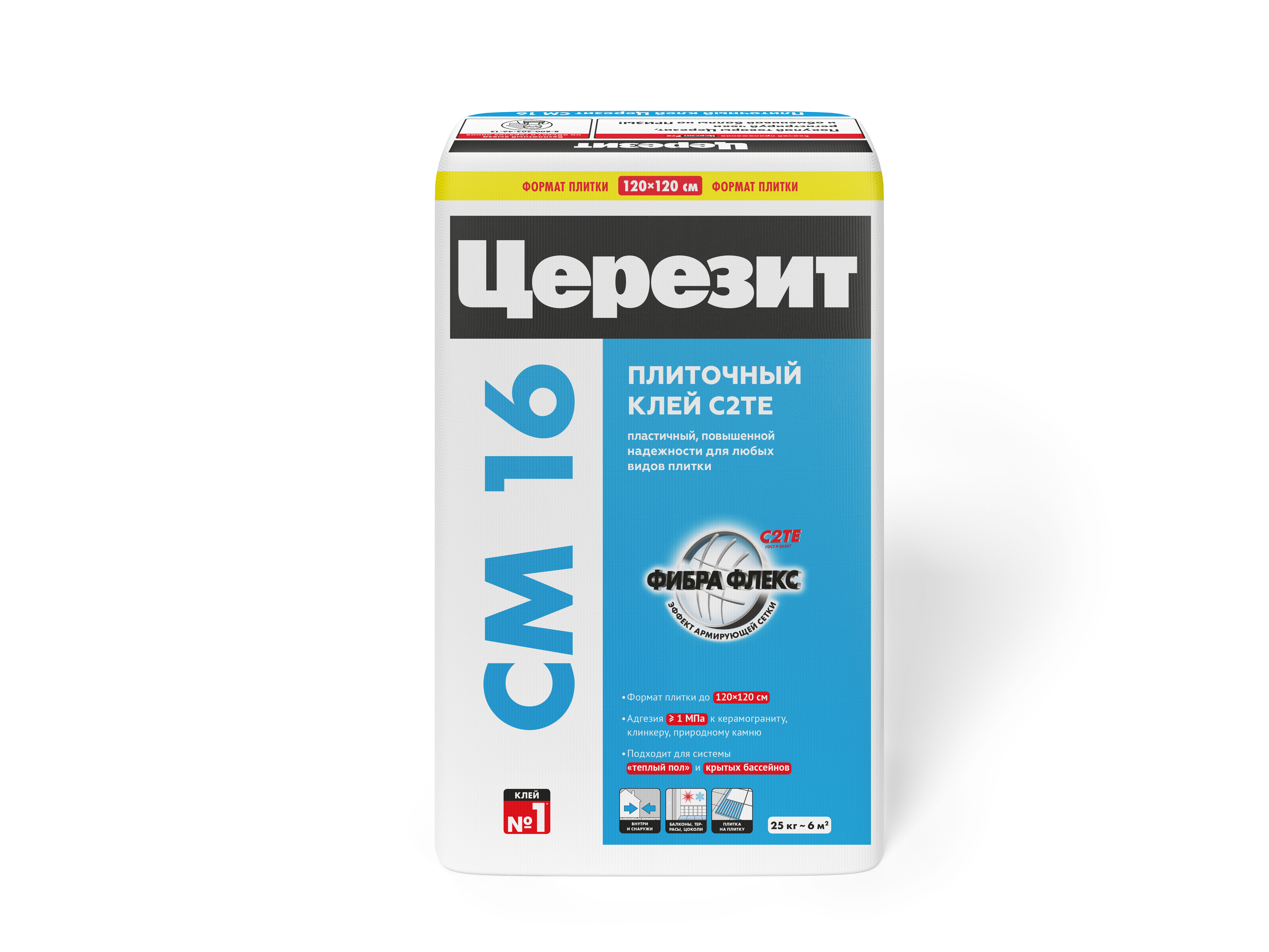 Клей ЦЕРЕЗИТ СМ16 для кафеля Пластичный, класс C2TE 25кг/ 48