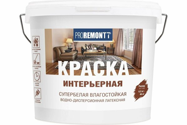Краска ПРОРЕМОНТ интерьерная влагостойкая супербелая 6,5кг