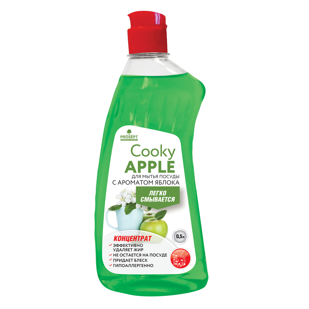 Гель Cooky Apple для мытья  посуды вручную. С ароматом яблока. Концентрат. 0,5л