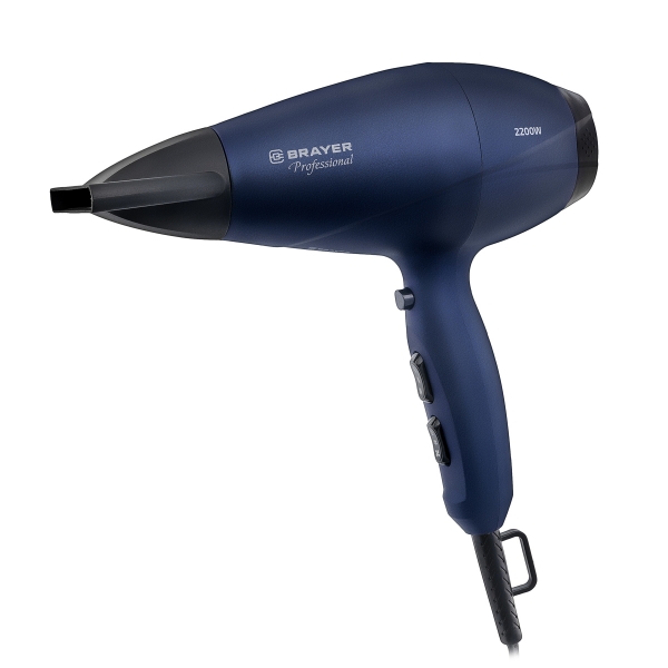 Фен BRAYER, 2200 Вт, Проф АС мотор, 2 скорости, 3 темп., узкий конц., холод. 1,8 м