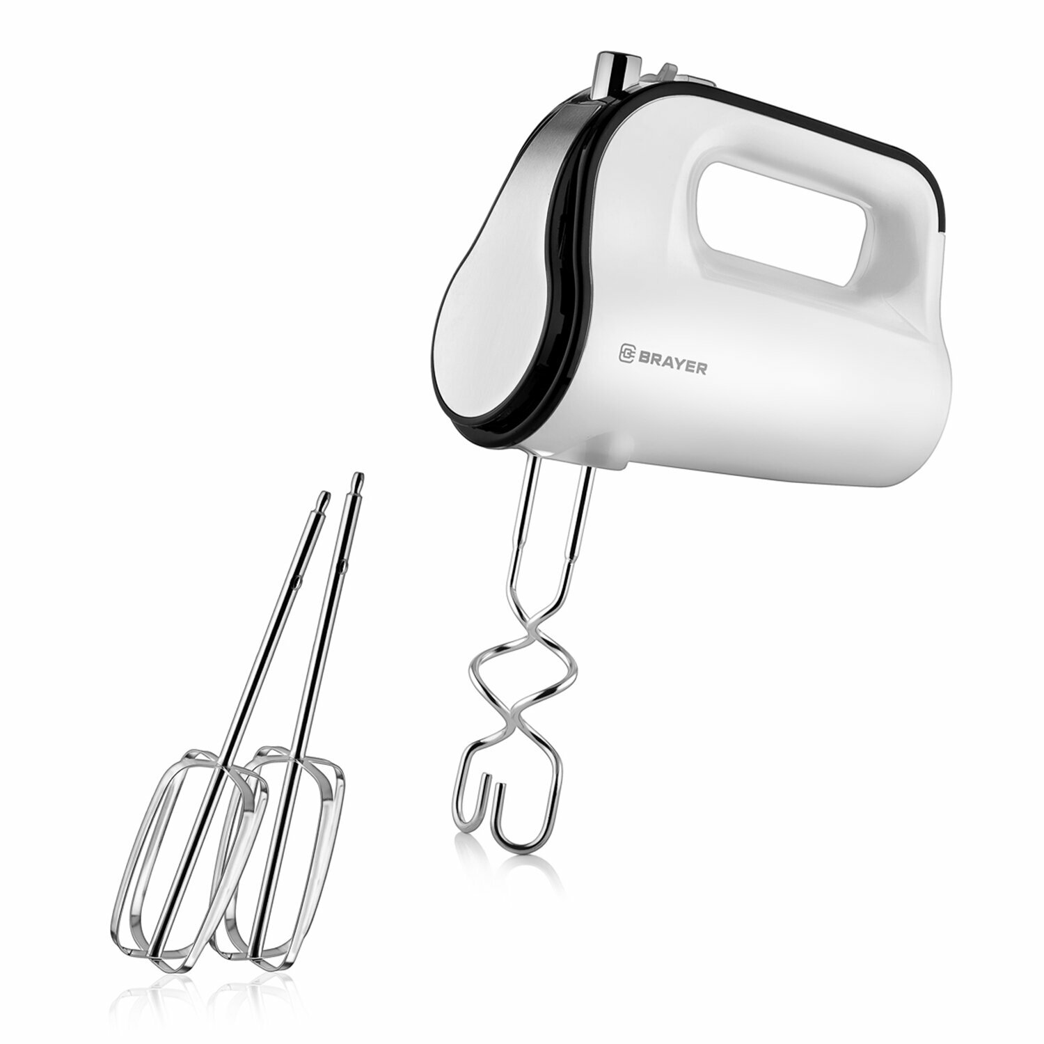 Миксер BRAYER, 350 Вт, 5 скорост, 2 венчика, 2 насадки для замеса, Turbo, белый